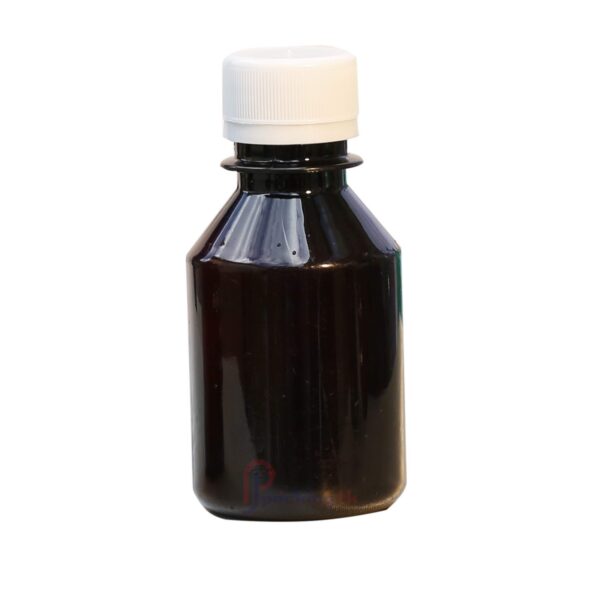 Brown plastic Agro Chemicalbottle, 100ml capacity. Made from PET. The bottle has a 28mm neck
