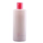 Pearl whiteplastic cosmetic bottle, 200ml capacity. Made from PET. The bottle has a 24mm neck