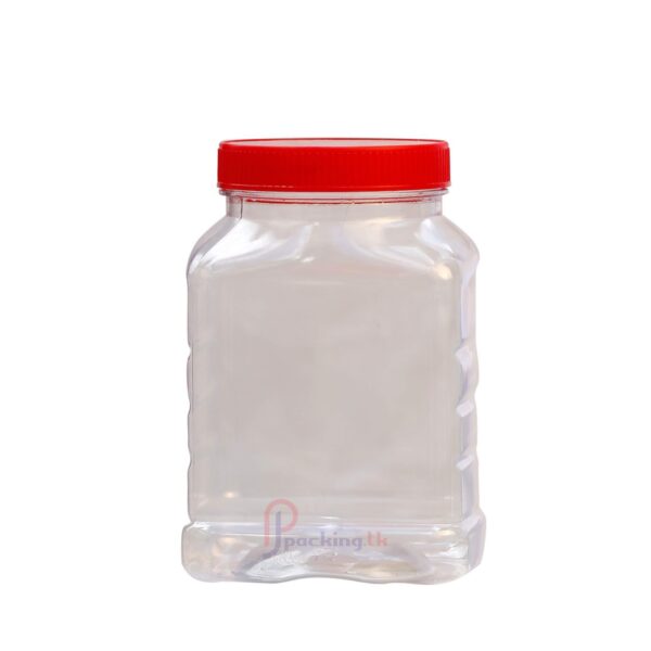 Clear plastic ConfectioneryBottle, 1100ml capacity. Madefrom PET. The bottle has an 83mm neck