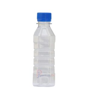 Clear plastic yogurtbottle, 200ml capacity. Madefrom PET. The bottle has a 28mm neck.
